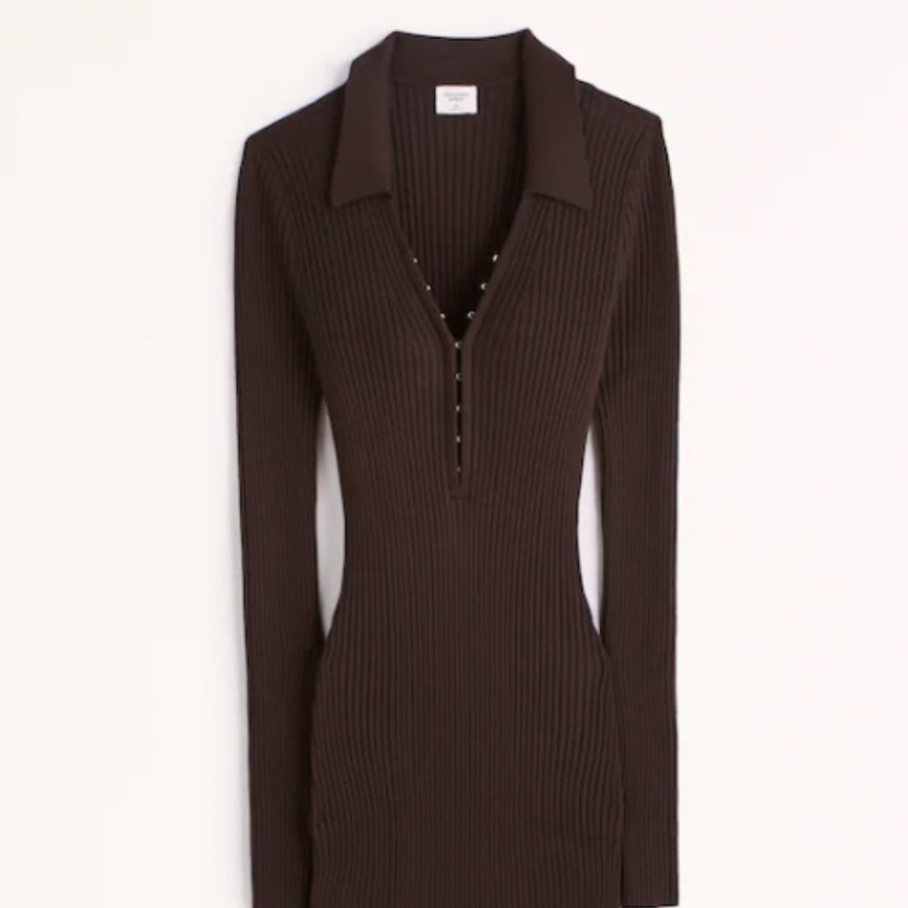 Ribbed Polo Midi Sweater Dress